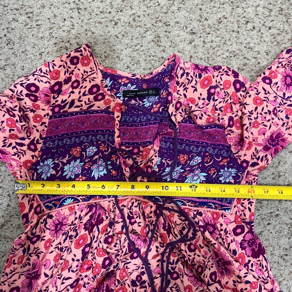 Bohemian Boho Hippie‎ Modest Paisley Floral Peasant Lounge Midi Dress Size Small - Picture 9 of 11